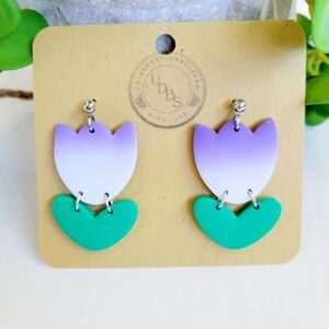 Purple ombre tulip clay dangle earrings, handmade clay earrings